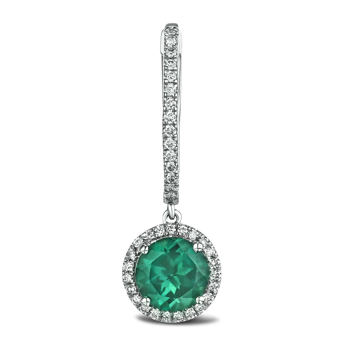 Astra 4.70ct Lab Emerald and Diamond Drop Halo Round Cut Earrings in Silver